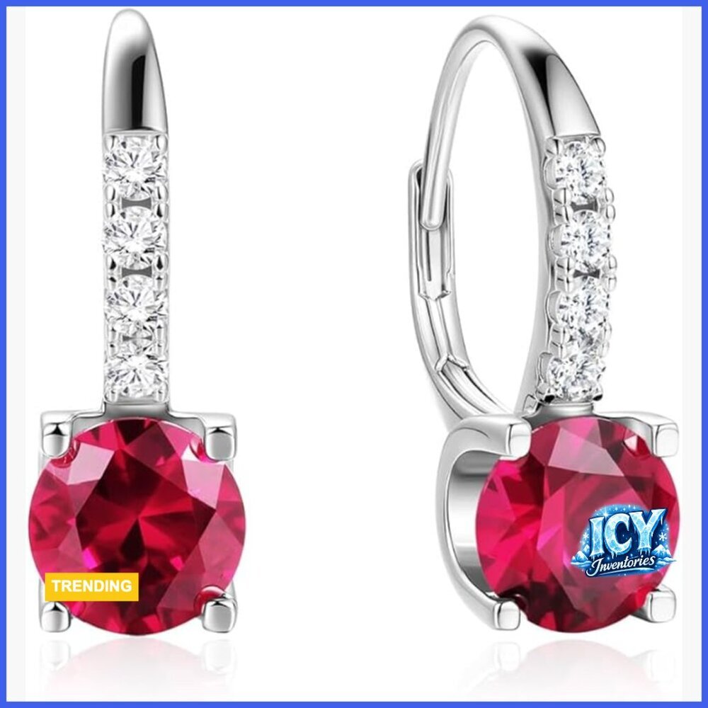 Sterling Silver Drop Dangle Earrings with Leverback Clasp and Ruby